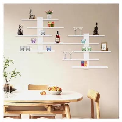 Produktbild von Wandregal Weiß, 5-stöckiges Schweberegal, Hängeregal, DIY Tonie Regal, dekoratives Regalbrett für Sammlerstücke, Figuren, Schnapsgläser, Mini-Dekorationen