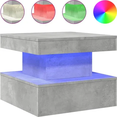 A concrete-effect coffee table with integrated LED lighting.