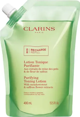 Zdjęcie produktu dla Clarins Purifying Toning Lotion, Balsam do twarzy, Kobiety, 400 ml, Skóra mieszana, Skóra tłusta, Oczyszczenie, Matujący, Orzeźwiający, Zmiękczający, Torebka do napełniania