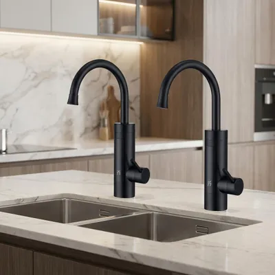Produktbild von 2×Homelody Elektrische Küchenarmatur mit Durchlauferhitzer, Smart Heater Wasserhahn 360° drehbar, Schwarz Wasserhahn Küche mit LED Temperaturanzeige
