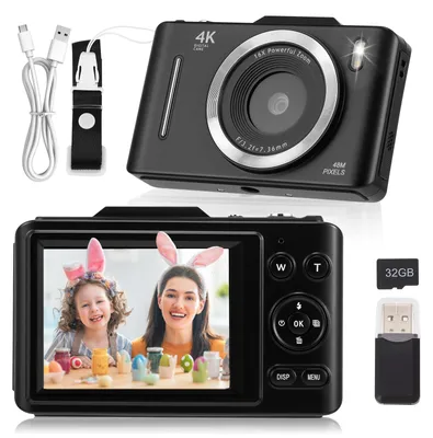 Produktbild von Tragbare Digitalkamera - Kompakte Vlogging-Kamera - 44 MP CCD & 1080p FHD - 6,1 cm Display - 16x Digitalzoom - Bildstabilisierung - USB-Aufladung - Schwarz
