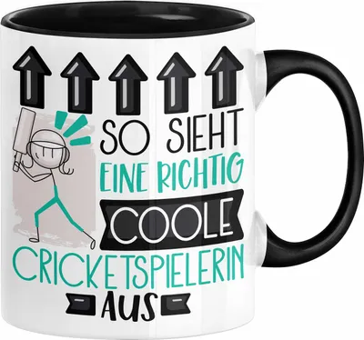 Produktbild von Cricketspielerin Geschenk Tasse Geschenkidee für Cricketspielerin Geburtstag Weihnachten Spruch So Sieht Eine Richtig Coole Cricketspielerin Aus Kaffee-Becher  (Schwarz)