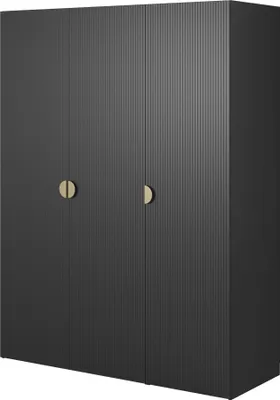 Produktbild von Selsey Moonir - Kleiderschrank 3-türig mit Kleiderstange und Regalen, 150 cm, schwarz