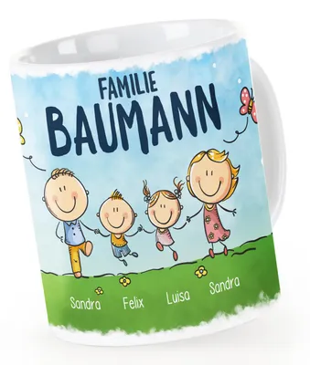 Produktbild von Kaffee-Tasse personalisiert 1/2/3/4 Kinder mit Namen Mama Papa Familie Haustiere personalisierte Geschenke SpecialMe® weiß Keramik-Tasse