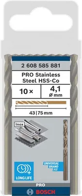 Image de PRO Acier inoxydable HSS-Co Spiralbohrer, 4,1 x 43 x 75 mm, 10-tlg.
