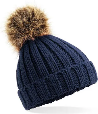 Produktbild von Beechfield B412a | Kindermütze Infant Fur Pop Pom Chunky Beanie - Farbe: Navy - Größe: One Size