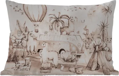 Produktbild von MuchoWow® Outdoor Kissen - Kinder - Alpaka - Heißluftballon - Junge - Mädchen - 50x30 cm - Wetterfest - Lounge Kissen - Sofa kissen - Wohnzimmer Dekoration