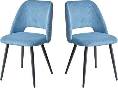 Imagen del producto de 2 sillas modernas para comedor, cocina o sala de estar. Tapizadas en terciopelo, con patas de metal. Ideales para comedor, cocina y dormitorio. Color: azul