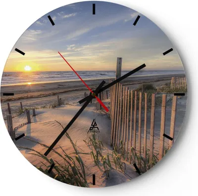 Produktbild von Wanduhr - Rund - Glasuhr - Westen Sonne Düne - 30x30cm - Schleichendes Uhrwerk - Lautlos - zum Aufhängen bereit - Dekoration Modern - Wanddekoration aus Glas - C3AR30x30-4219