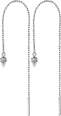 Produktbild von viva-adorno Damen Edelstahl Durchzieher Ohrringe Kettenohrringe Ketten Ohrhänger Kette Kristall  Zirkonia Z574rd Silber / Rund klar