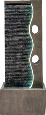 Immagine prodotto di Fontana a cascata da esterno – Fontana da giardino elettrica color grigio – Luci LED bianco caldo – Pompa alimentata a rete – Decorazioni per giardino e casa – Harmony Falls – Spazzola per la pulizia
