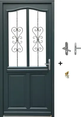 Image de Porte d'entree Bois vitree, Sabrina , gris RAL7016, H215 x L90 p.Gauche Cote Tableau + Poignee Et Barillet (ref : N158RPL -IN158RCI)