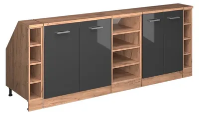Produktbild von Küchenschrank für Dachschrägen Vicco R-Line Anthrazit Hochglanz 210 cm 5er Set Schrankkorpuss 60 cm Tiefe, Model 60341
