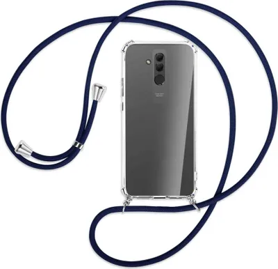 Produktbild von Handykette Backcover-Schutzhülle mit Band (Metall silberfarben) für Huawei Mate 20 lite - dunkelblau