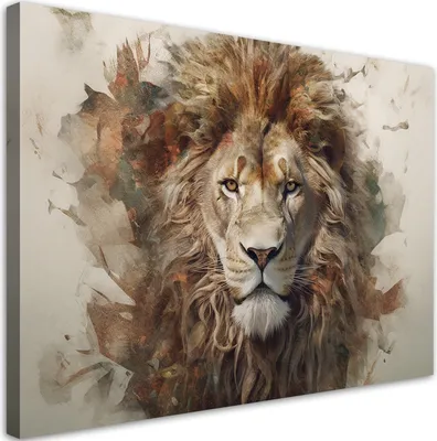 Produktbild von Leinwandbild Löwe Tier Afrika 100x70 Feeby Bunt bild für die wand bereit zum aufhängen