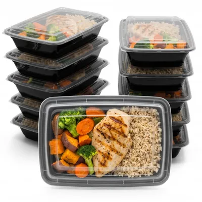 Produktbild von BigDean Wiederverwendbare Meal Prep Boxen mit Deckel (10 Stück) – robuste Mealprepboxen, stapelbare Meal Prep Dosen & Essensbox – mikrowellen-, gefrie