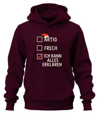 Produktbild von lustiges Weihnachtsgeschenk Ich kann alles erklären frech Hoodie Kapuzenpullover, Burgundy, L