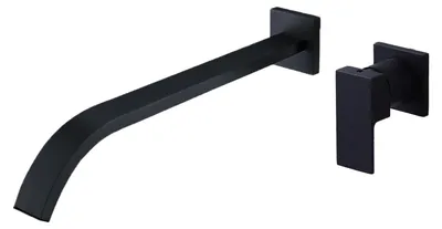 Wandarmatur 30 cm Auslauf, Einhebel-Waschtischmischbatterie, Matt Schwarz