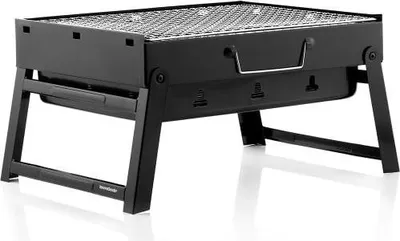 Zdjęcie produktu dla InnovaGoods® Mini przenośny grill na węgiel drzewny BEARBQ, składany, idealny na kemping i na stół, łatwy w użyciu i czyszczeniu, dla 2 osób, czarny.