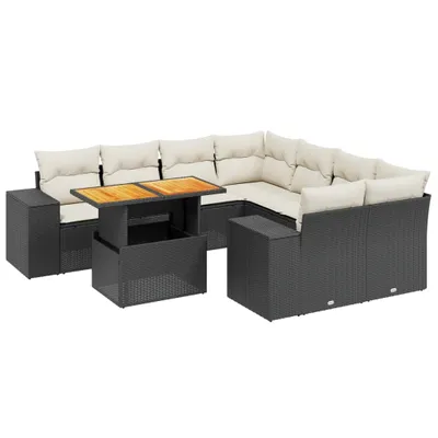 Produktbild von vidaXL 9-tlg. Garten-Sofagarnitur mit Kissen Schwarz Poly Rattan