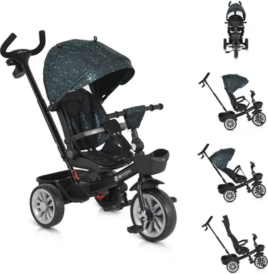 Produktbild von Byox Tricycle Space 3 in 1 Dreirad Getränkehalter, Korb, Schiebegriff, EVA-Räder grün
