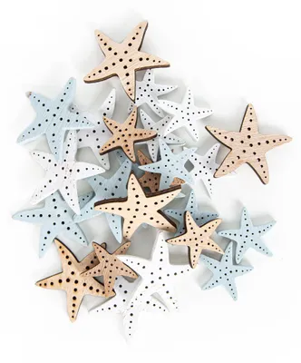 Produktbild von Streudeko Set 24 Holz Seesterne weiß blau maritim 3-5 cm