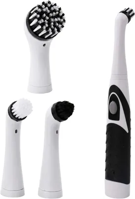Image de Nettoyeur électrique - Brosse rotative - Nettoyage de salle de bain - 4 têtes interchangeables - Longueur : 26 cm - Couleur : noir