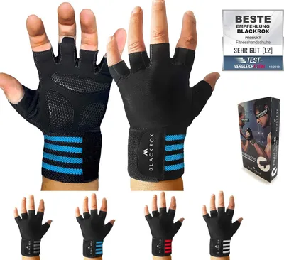 Produktbild von BLACKROX Trainingshandschuhe Vergleichssieger Fitness Handschuhe mit Handgelenkstütze Herren u. Damen, Handschuhe für Kraftsport, Gym, Blau, Gr. L