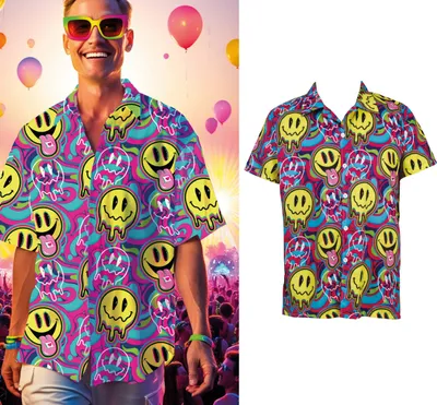 Immagine prodotto di Camicia di Carnevale con motivi colorati in stile retrò e simboli sorridenti, Taglia: 52 - 54 (L) Colore: Multicolore