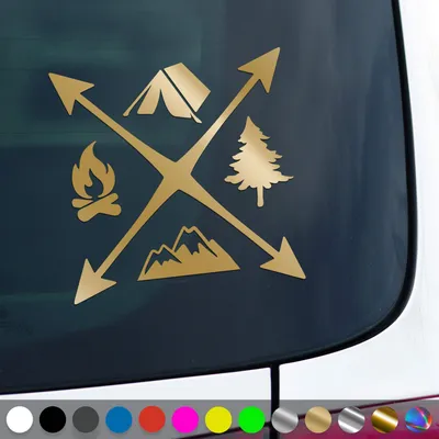 Produktbild von PantherPixel Camping Aufkleber Wandern Camper Bus Wohnmobil Zelten Sticker Auto Geschenkidee Farbe Gold