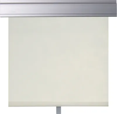 A beige roller blind is shown against a white background.