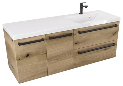 Produktbild von ATHD 120 cm DS Wandhängender Waschtisch rechts mit Waschbecken - Evoke  Matt Eiche - Griffe in Mattschwarz