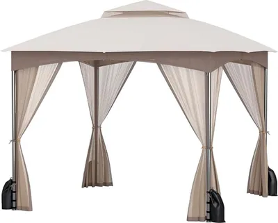 Produktbild von 3 × 3 m Pavillon, Grillpavillon mit Moskitonetz, wasserabweisender Pavillon mit Doppeldach, mit Metallrahmen, 8 Bodenpfählen, 4 Sandsäcken