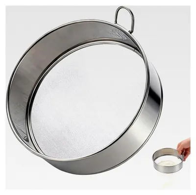 Produktbild von Mehlsieb aus Edelstahl, feines Sieb in Lebensmittelqualität für Mehl, Reis, Getreide, Bohnen, Tee, Obst und Gemüse (Silber)