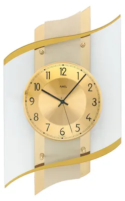 Produktbild von AMS. Wanduhr 5515, Funk, Gold, Holzgehäuse, Messing-Veredelung,  Germany