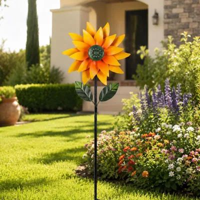 Image de Mobile à vent en forme de tournesols colorés, décoration de jardin, 116 cm