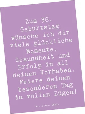 Produktbild von Mr. & Mrs. Panda bildkarte Spruch 38. Geburtstag Glück - Lavendeltraum - Geschenk, Postkarte, Glückwunsch, Postkarten, Grußkarte, Fotokarte, Familie, Ansichtskarten