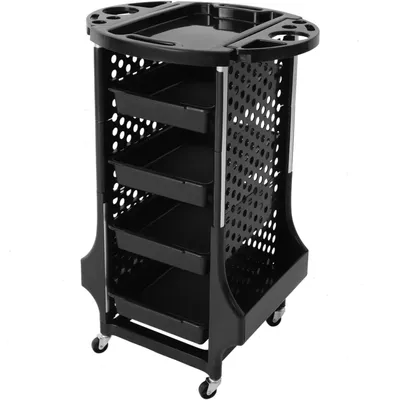 Produktbild von Salon Rollwagen - Friseurwagen - 5 Ebenen - 4 ausziehbare Fächer - klappbare Seitenteile - 30 kg Tragkraft - 4 Rollen - Schwarz