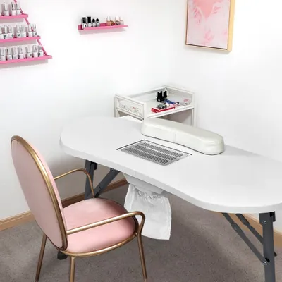 Immagine prodotto di Tavolino pieghevole per manicure, su ruote - portatile e mobile - 90x37x77 cm - nero/bianco - metallo