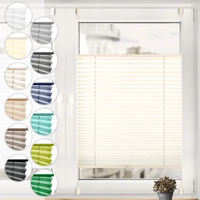 Produktbild von Sonello Plissee Klemmfix ohne Bohren 80cm x 120cm Hellcreme Faltrollo Plisseerollo Jalousie für Tür & Fenster Blickdicht Sichtschutz Sonnenschutz Fertifplissee Rollo