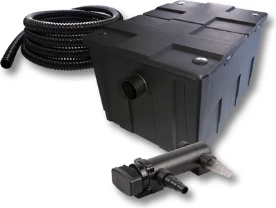 Obrázok produktu pre SunSun kompletná sada: CBF-550 rybníkový filter do 60000 l ako prietokový filter, CUV-318 rybníkový odlučovač UVC s 18 W, 5 m rybníková hadica 25 mm (1")