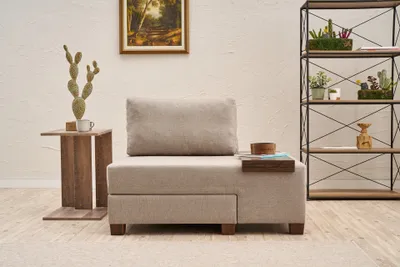 Image de Hanah Home, Perenna Linen Right - Cream, Canapé-lit 1 place, BOIS, Crème, 93 x 83 x 116 cm
