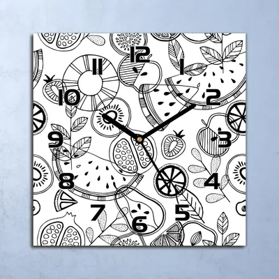 Produktbild von Wanduhr Echt-Glas-Küchenuhr Früchte Schwarz-Weiß Quarz 30x30 Deko Bilder