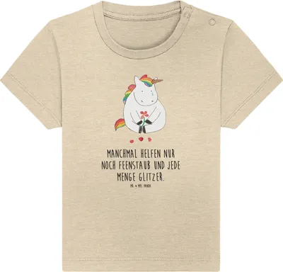 Produktbild von Mr. & Mrs. Panda  T-Shirt Einhorn Traurig 6. - 12. Monat - Natural Raw - Geschenk, Grußkarte, Liebe, Blume, Unicorn, Kinder, Babyshirt, Einhörner, Organic Baby, Shirt