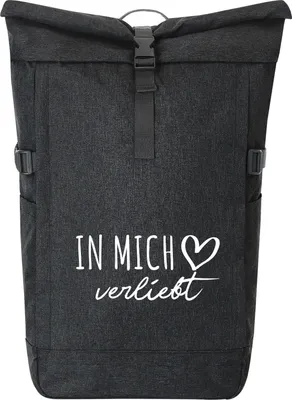 Produktbild von Huuraa Kurierrucksack In mich verliebt 30-44 Liter Black Melange Fairtrade Rolltop Rucksack Geschenkidee