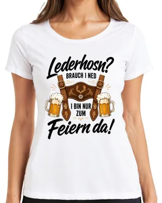 Produktbild von Lederhosn Brauch i ned I bin nur zum Feiern da Lederhose Dirndl Damen T-Shirt, Weiß, L