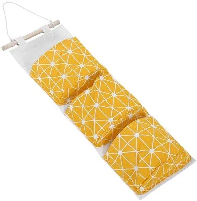 Zdjęcie produktu dla Organizer do zawieszania z 3 kieszeniami - idealny do sypialni/łazienki - wykonany z drewnianych listew - trwały materiał - zestaw 2 sztuk