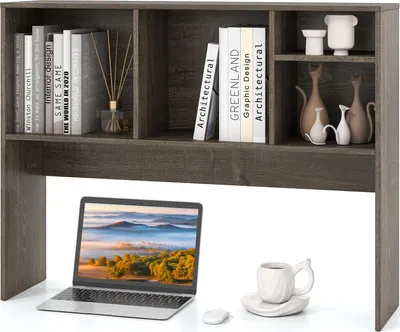 Produktbild von COSTWAY Schreibtischregal, Tischregal mit 4 Fächern, Aufsatzregal, Bücherregal für Arbeitsplatte, Mehrzweck-Tischorganizer 94x25x73cm Grau