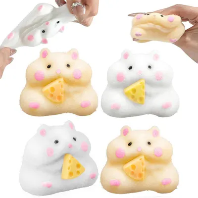 Produktbild von 4er-Set Squishy Hamster aus Silikon, Quetschspielzeug zum Stressabbau, weiches Fidget Toy für Kinder & Erwachsene, klein tragbar