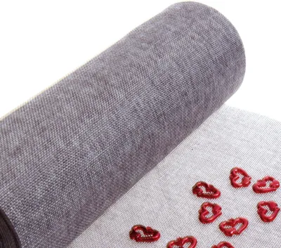 Produktbild von Tischläufer "Shabby Chic" Dunkelgrau + rote Herzen - 300mm - 15m - 69-300-15-22 H